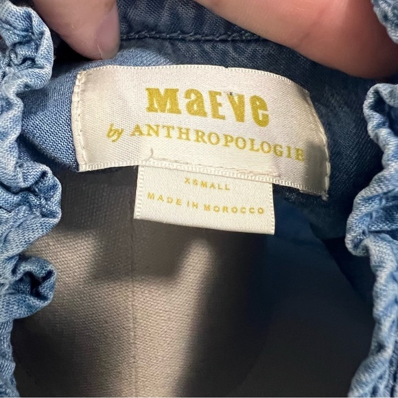 Anthropologie Maeve Chambray Ruffle Long Sleeve Top - Picture 12 of 15